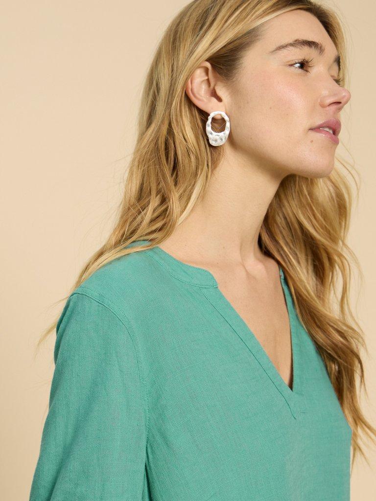 Lydia Shift Dress in MID TEAL - MODEL DETAIL