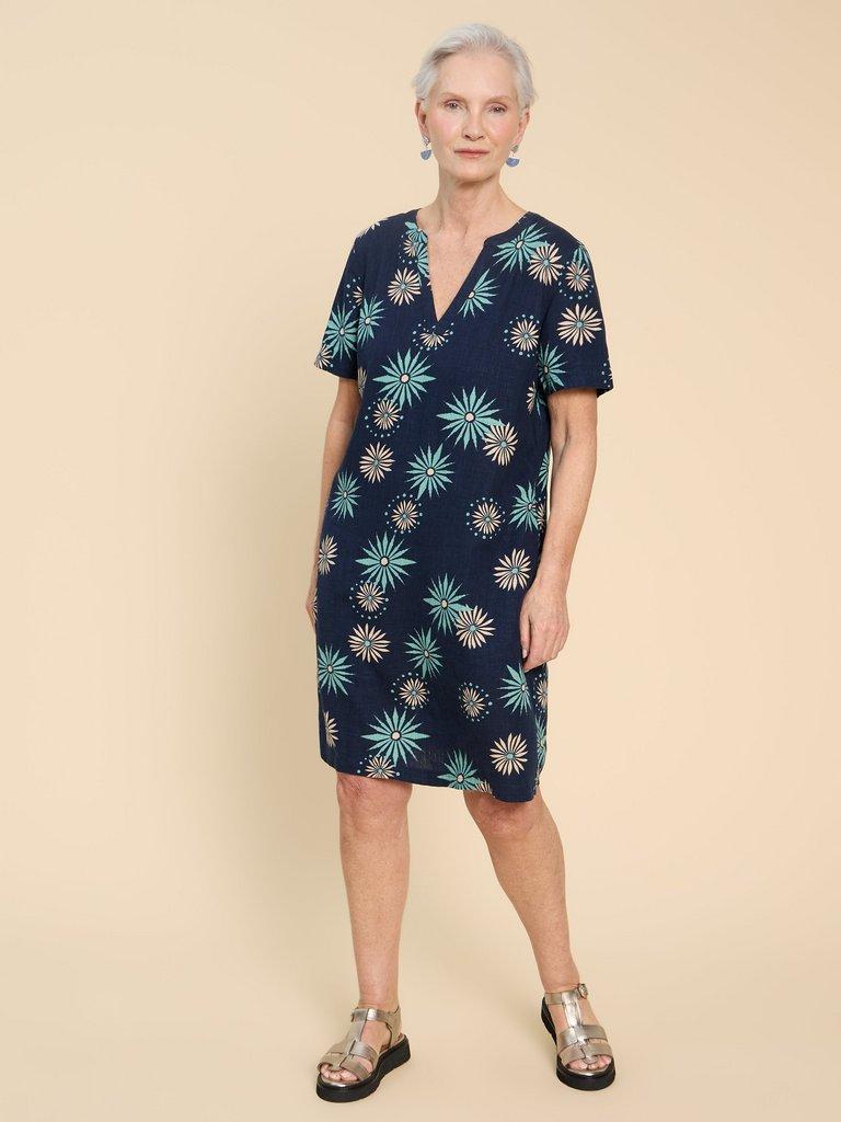 Lydia Shift Dress in NAVY PR - MODEL FRONT