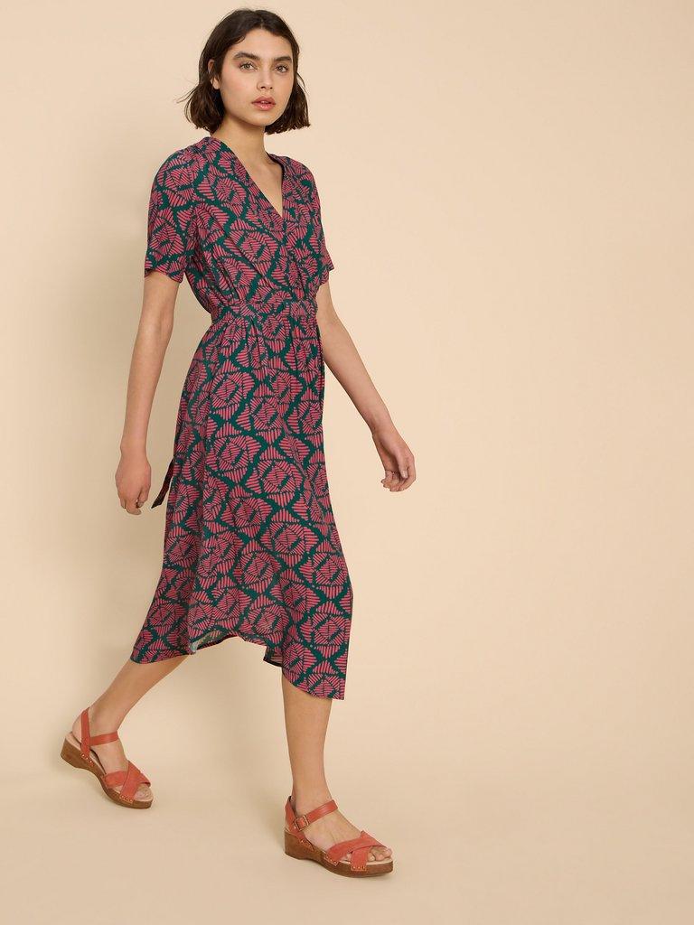 Gina Wrap Dress in PINK PR - MODEL FRONT