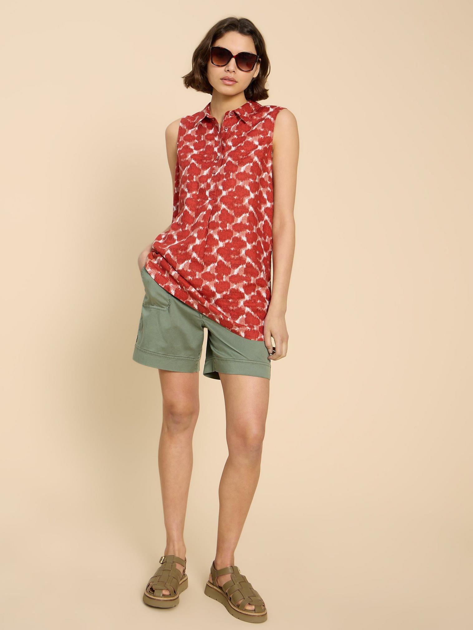 Evelyn Sleeveless Linen Tunic in RED PR - LIFESTYLE