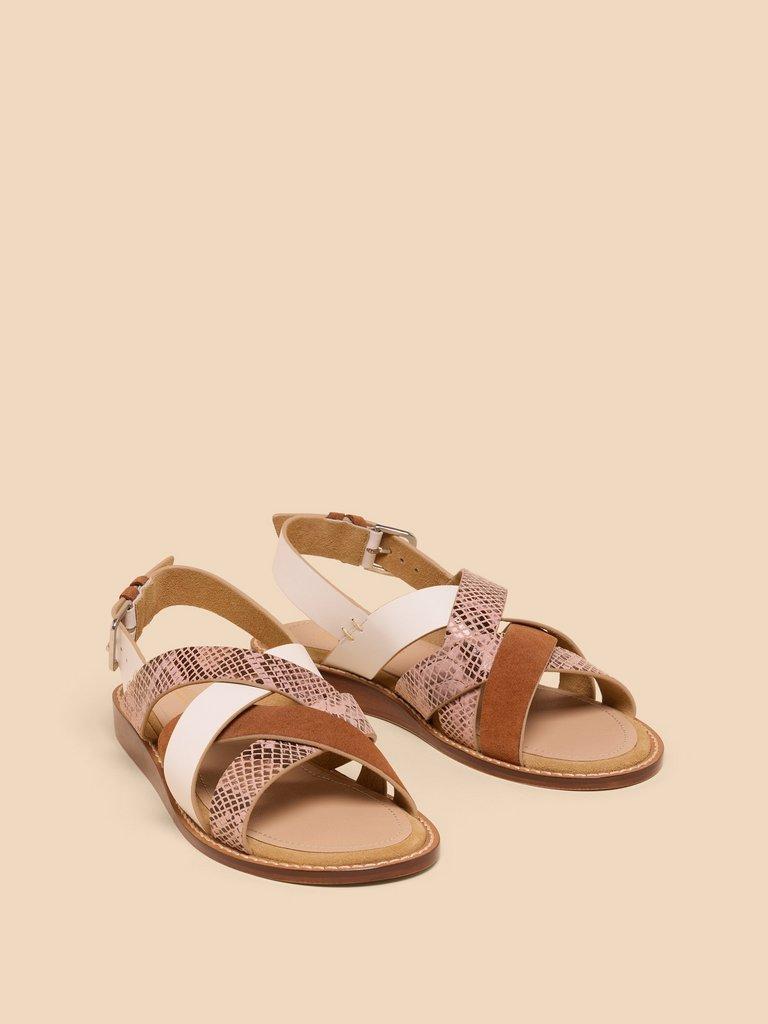 Holly Leather Mini Wedge in TAN MULTI - FLAT FRONT