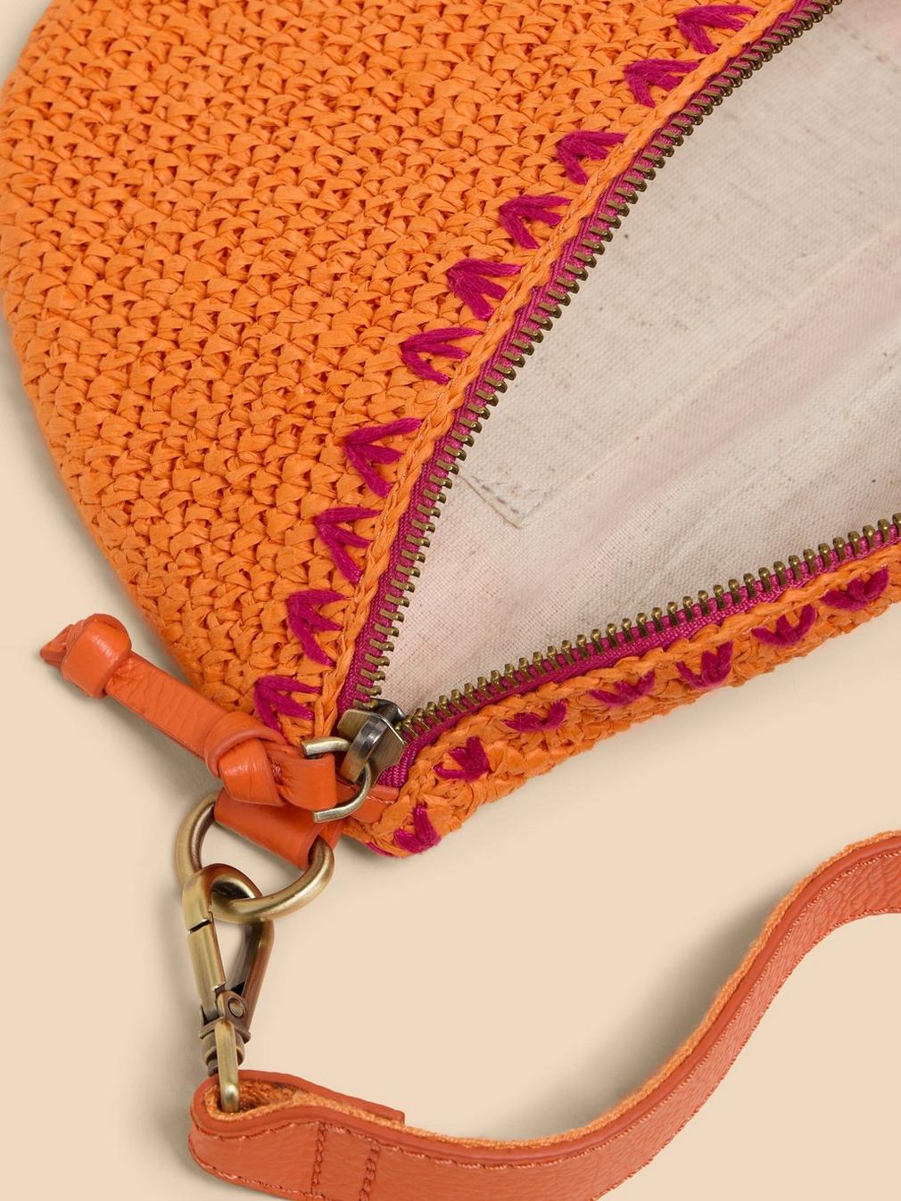 Sebby Mini Raffia Sling Bag in BRT ORANGE - FLAT DETAIL