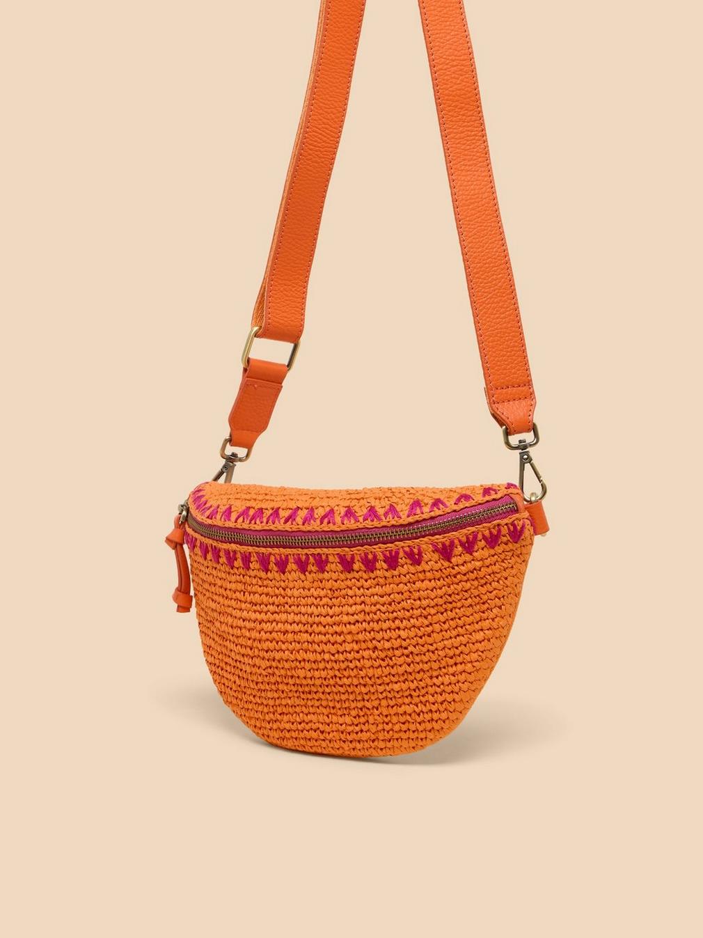 Sebby Mini Raffia Sling Bag in BRT ORANGE - FLAT FRONT