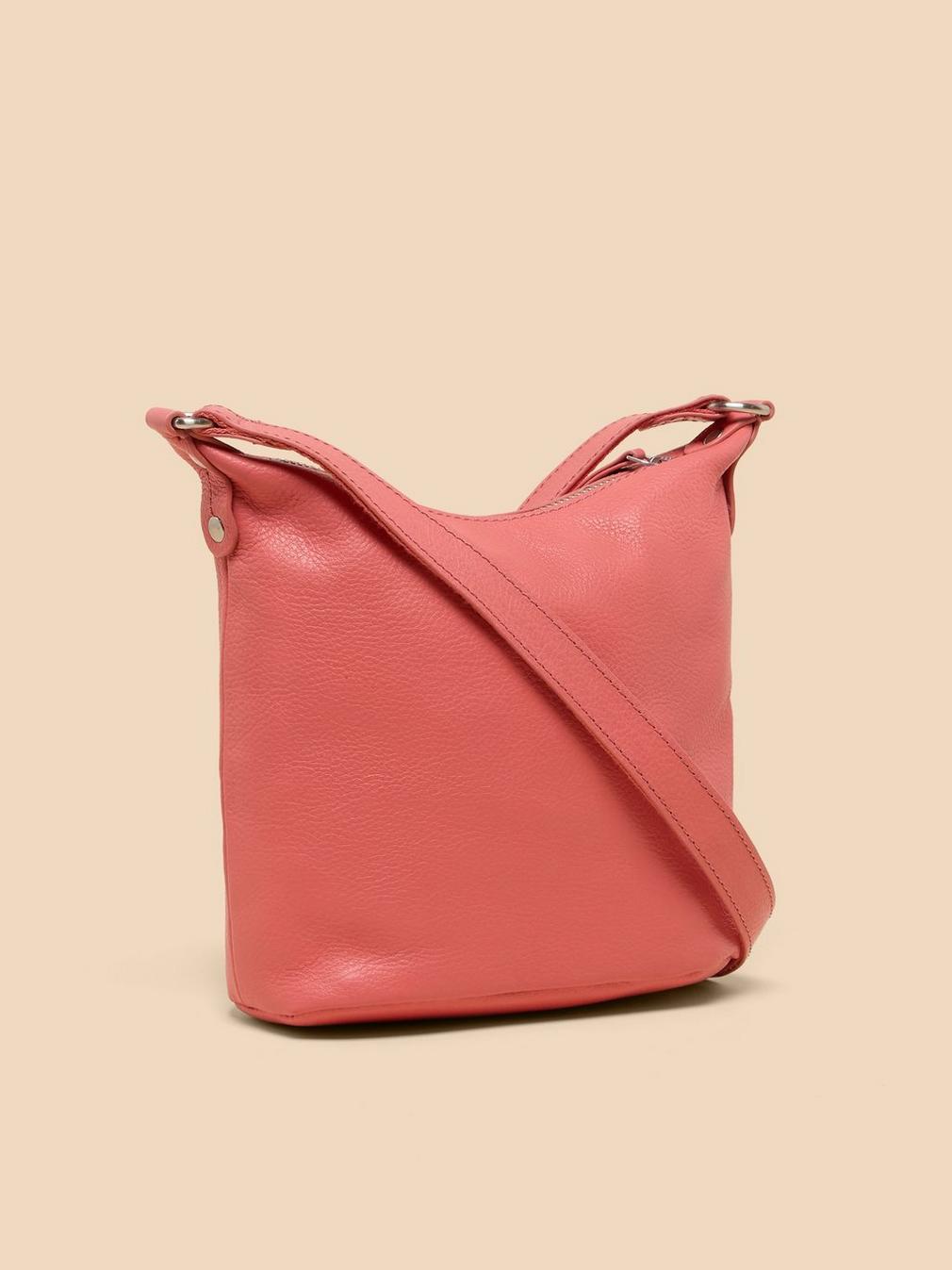 Mini Leather Fern Crossbody Bag in MID CORAL - FLAT BACK