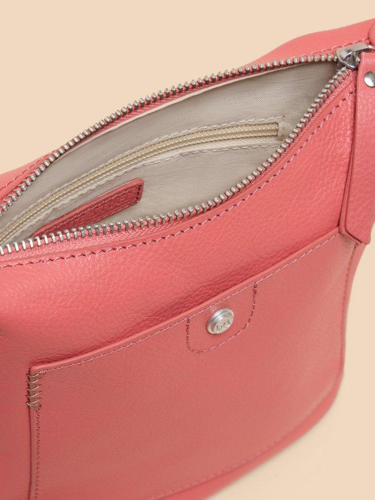 Mini Leather Fern Crossbody Bag in MID CORAL - FLAT DETAIL