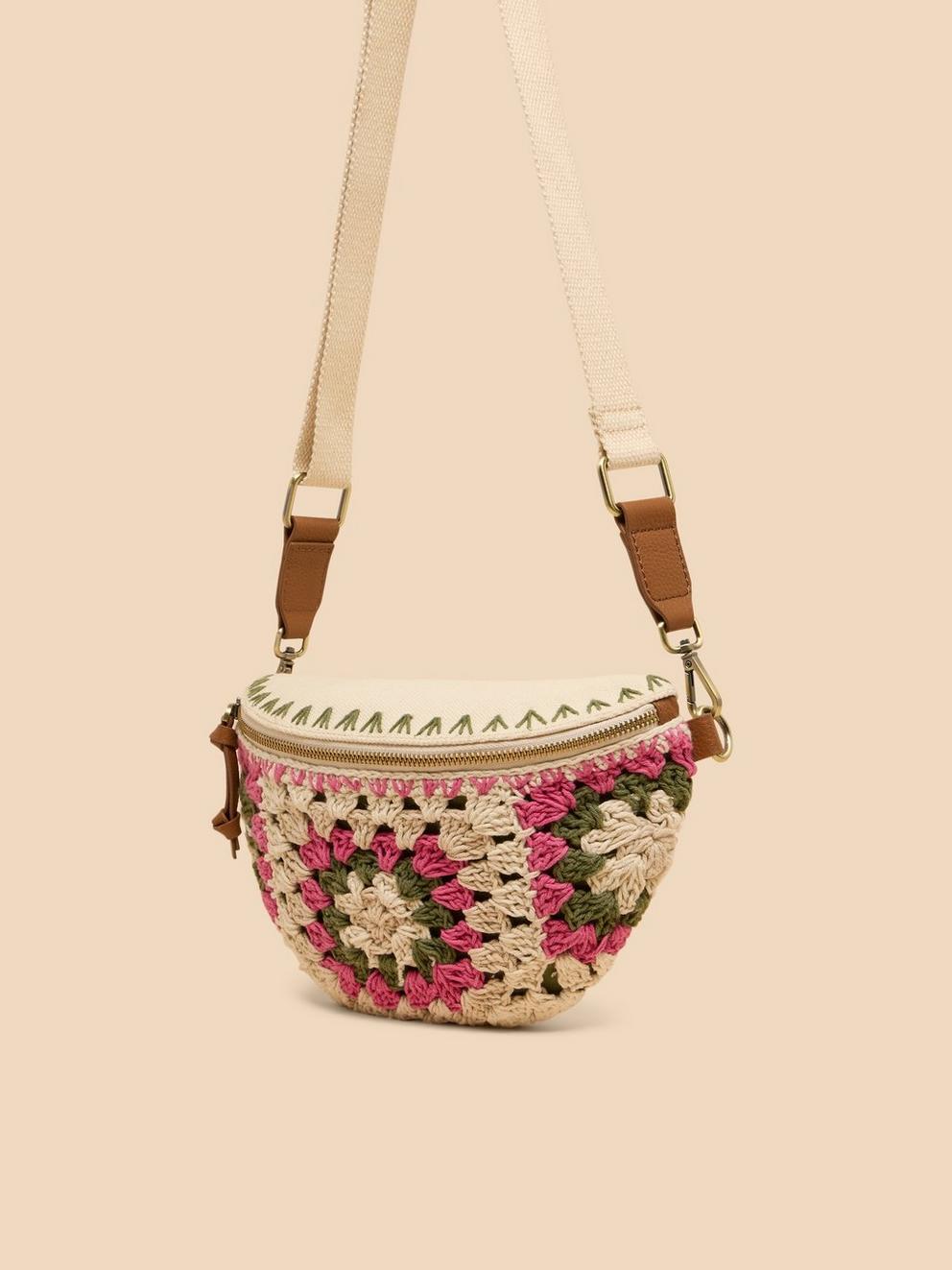 Sebby Mini Crochet Sling Bag in NAT MLT - FLAT FRONT