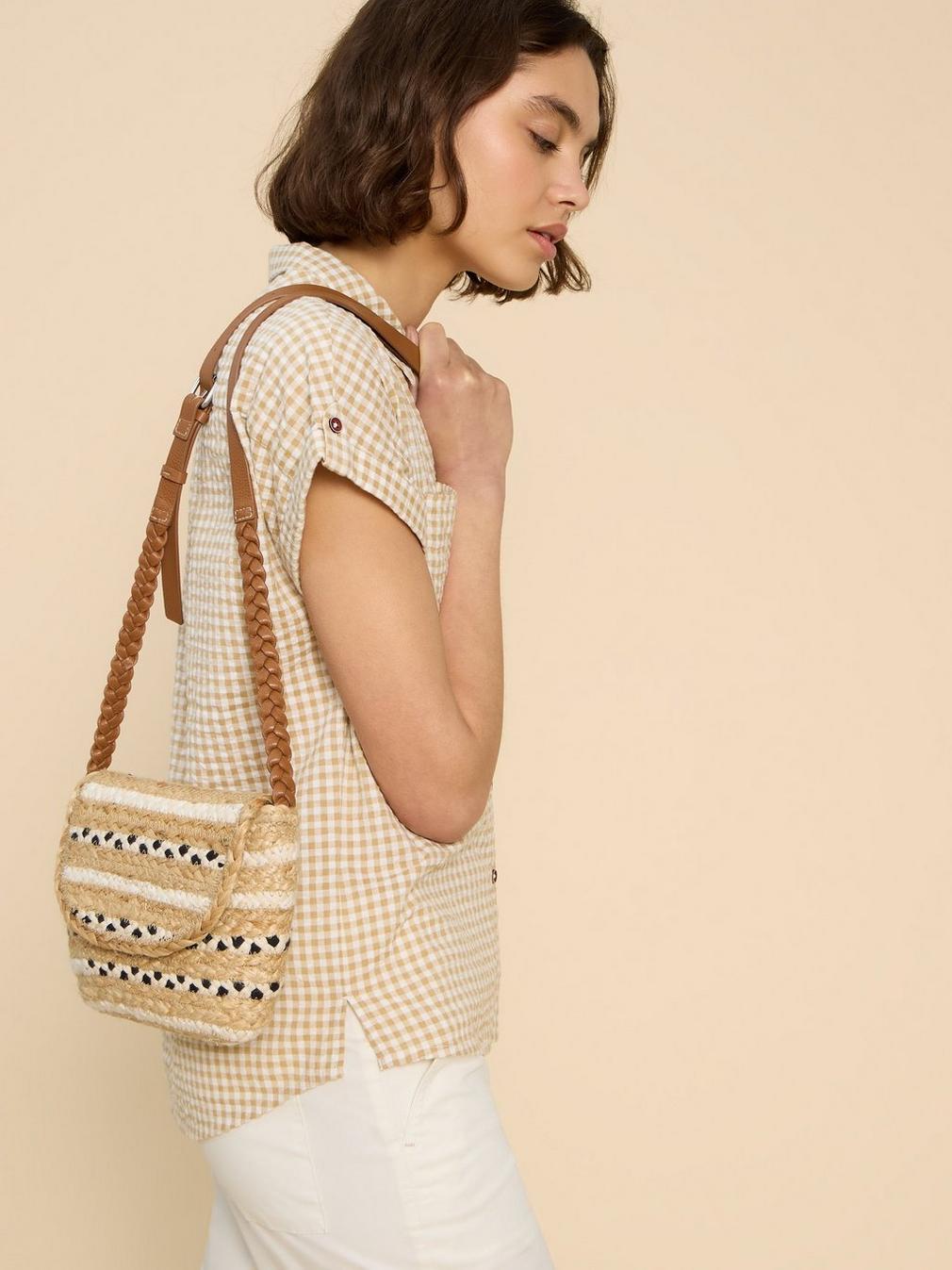 Demi Jute Mini Crossbody in NAT MLT - MODEL FRONT