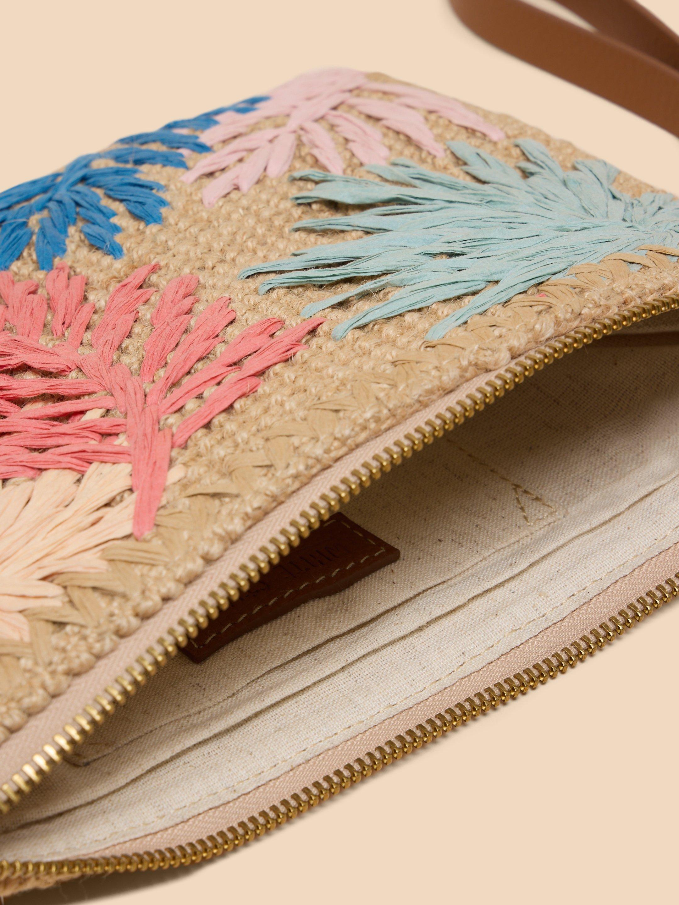 Sophie Jute Embroidered Pouch in NAT MLT - FLAT DETAIL
