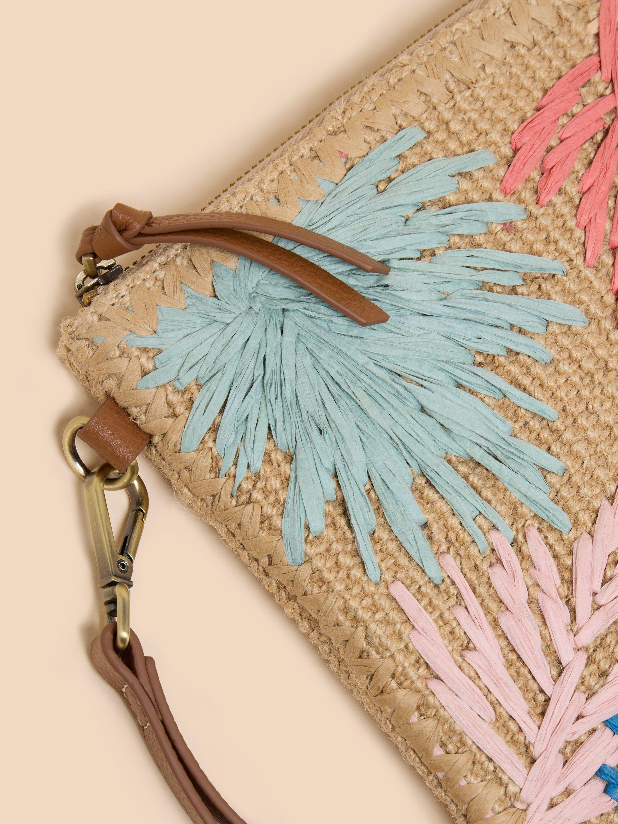 Sophie Jute Embroidered Pouch in NAT MLT - FLAT FRONT