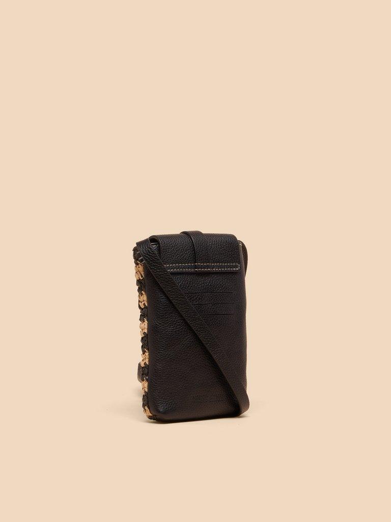 Clara Buckle Raffia Phone Bag in BLK MLT - FLAT BACK