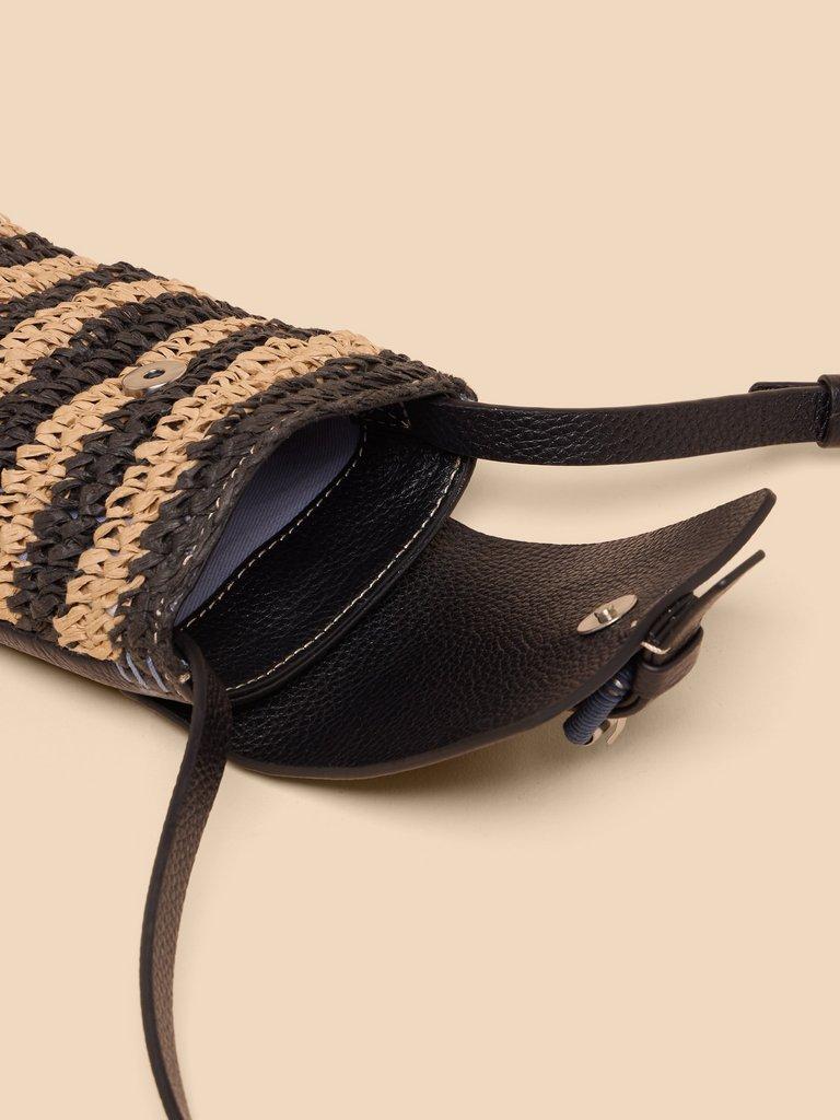 Clara Buckle Raffia Phone Bag in BLK MLT - FLAT DETAIL