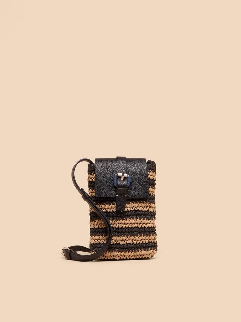 Clara Buckle Raffia Phone Bag in BLACK MULTI | White Stuff