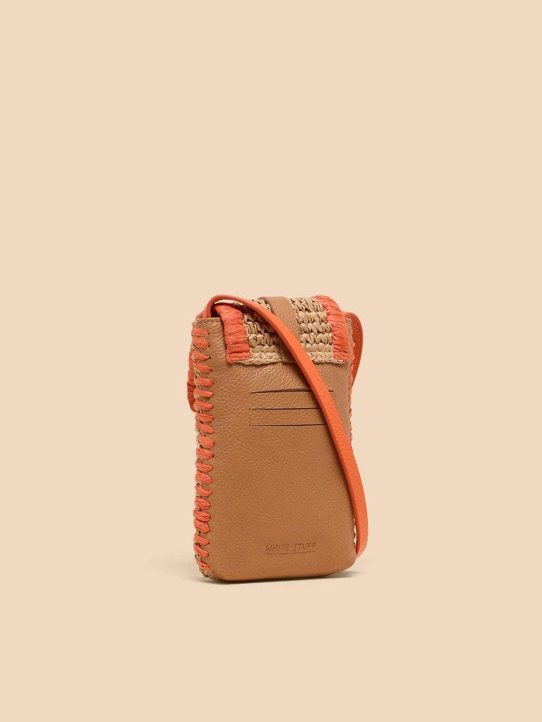 Clara Buckle Raffia Phone Bag in ORANGE MLT - FLAT BACK