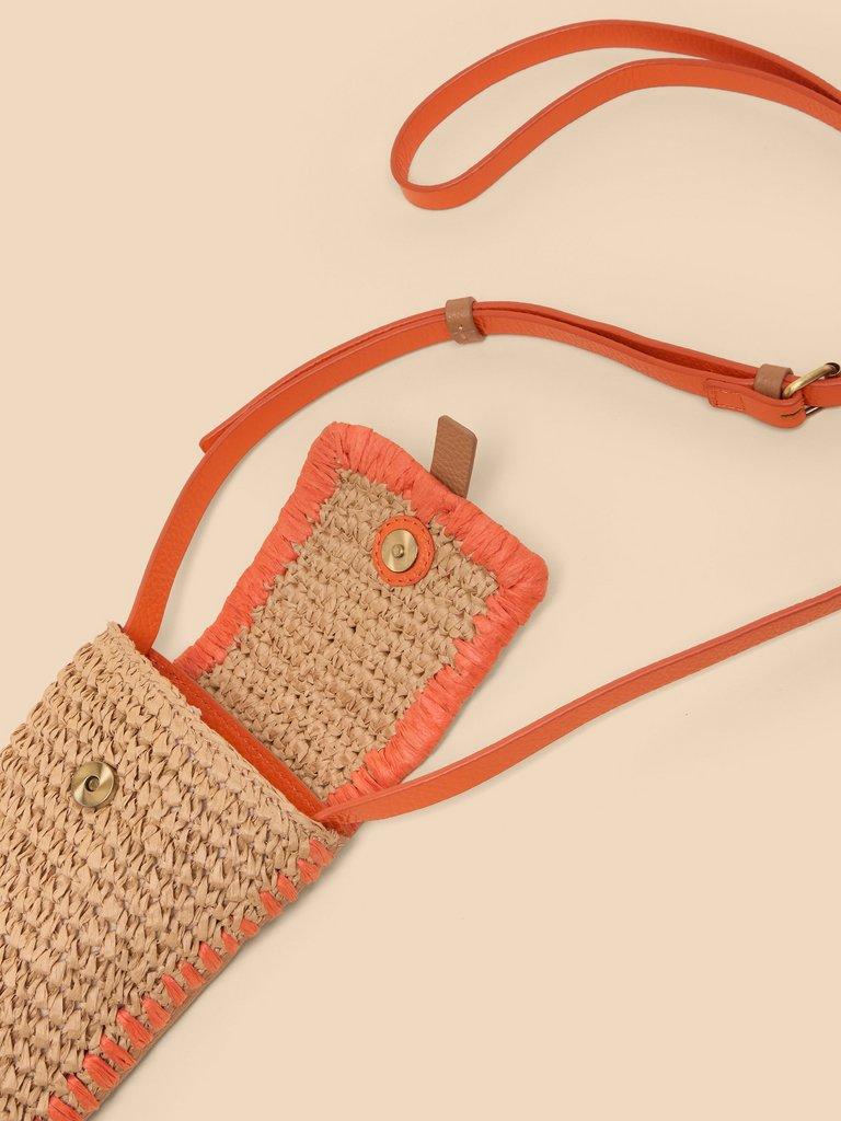 Clara Buckle Raffia Phone Bag in ORANGE MLT - FLAT DETAIL