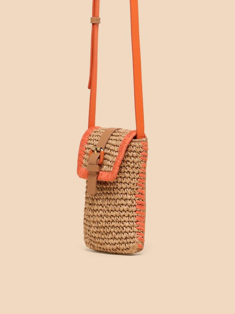 Clara Buckle Raffia Phone Bag in ORANGE MLT - FLAT FRONT