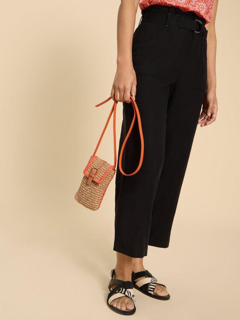 Clara Buckle Raffia Phone Bag in ORANGE MLT - MODEL FRONT