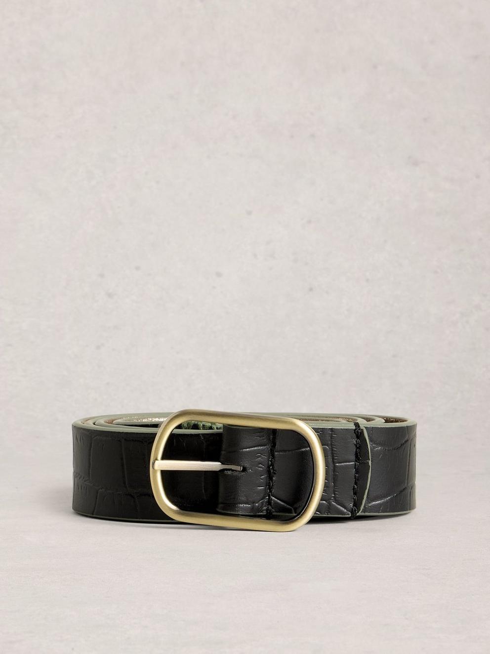 Reversible Belt Leather in BLK MLT - FLAT FRONT