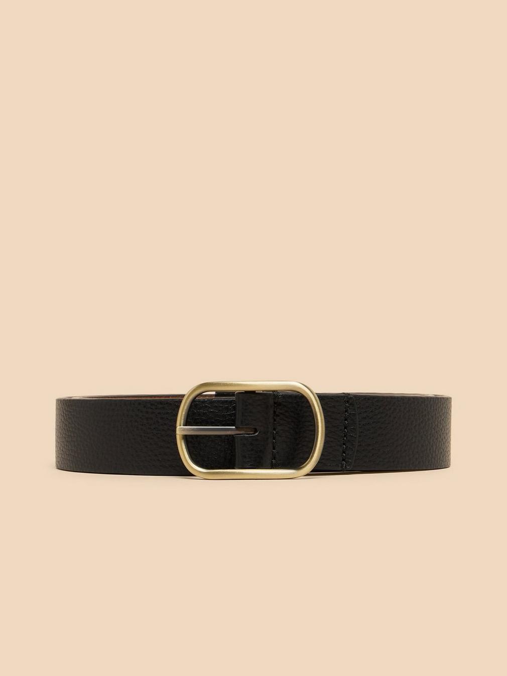 Reversible Belt Leather in PURE BLK - FLAT FRONT