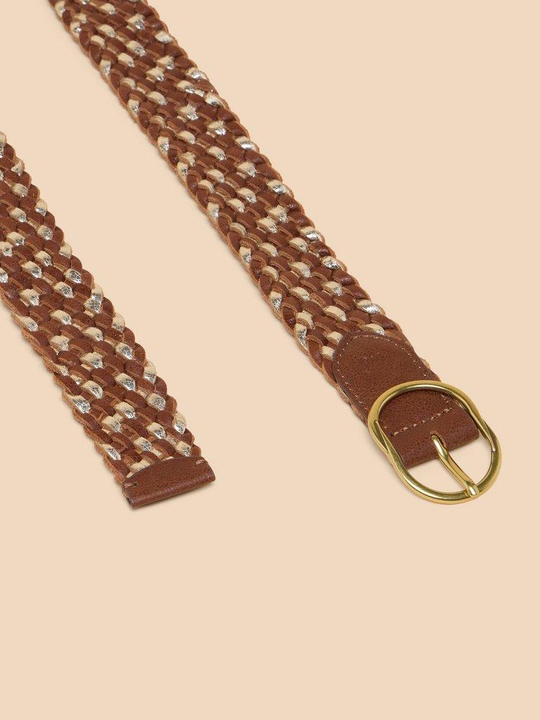 Leather Weave Belt in TAN MULTI - MODEL DETAIL
