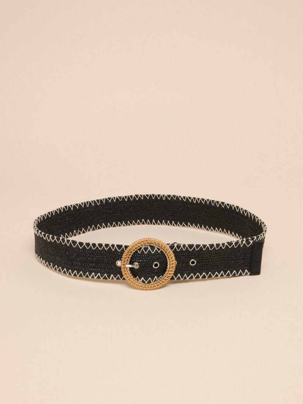 Raffia Woven Belt in PURE BLK - FLAT BACK