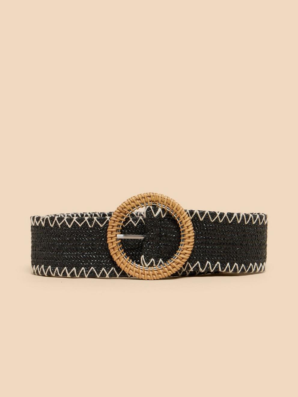 Raffia Woven Belt in PURE BLK - FLAT FRONT