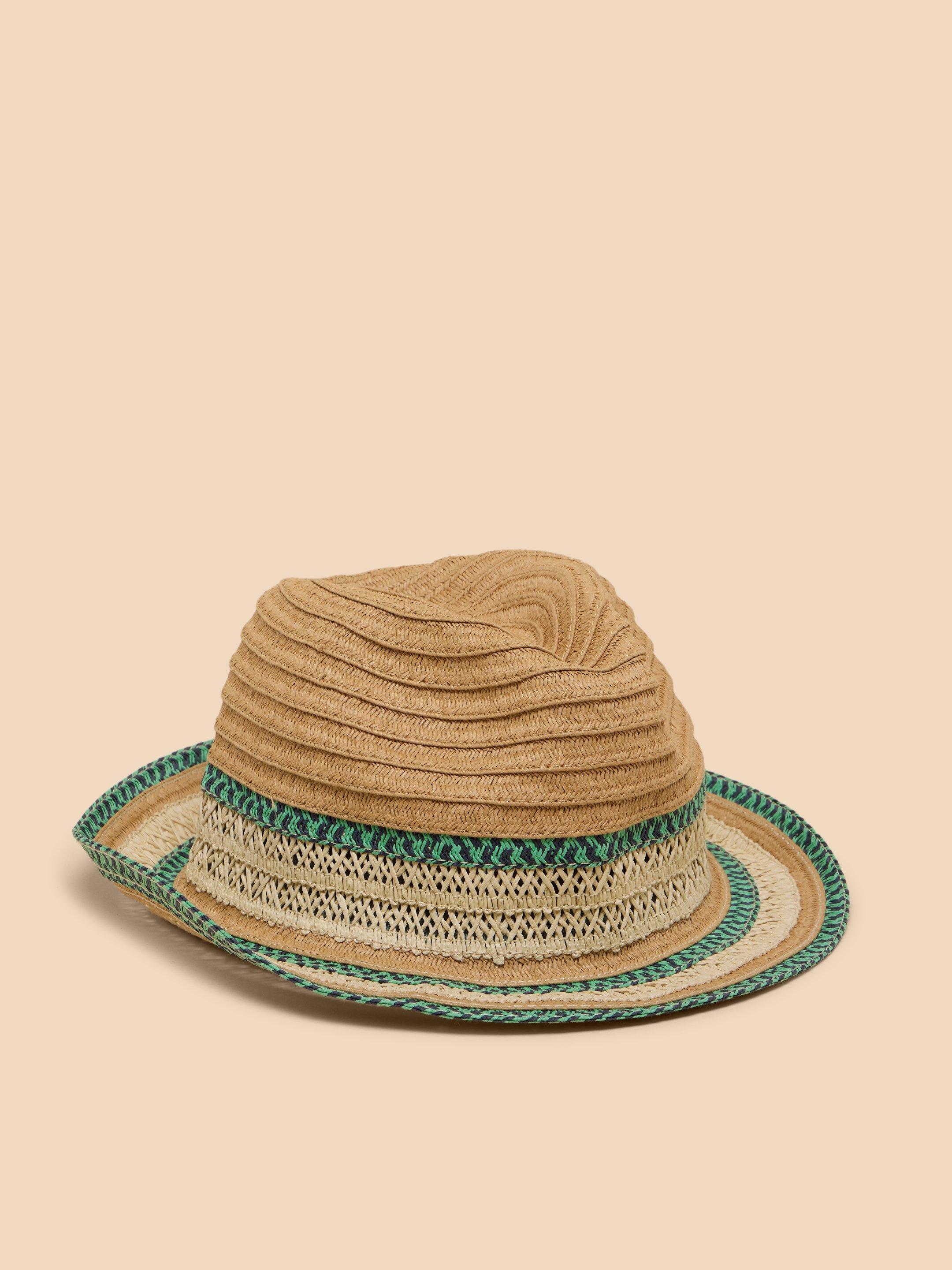 Textured Trilby Hat in NAT MLT - FLAT FRONT