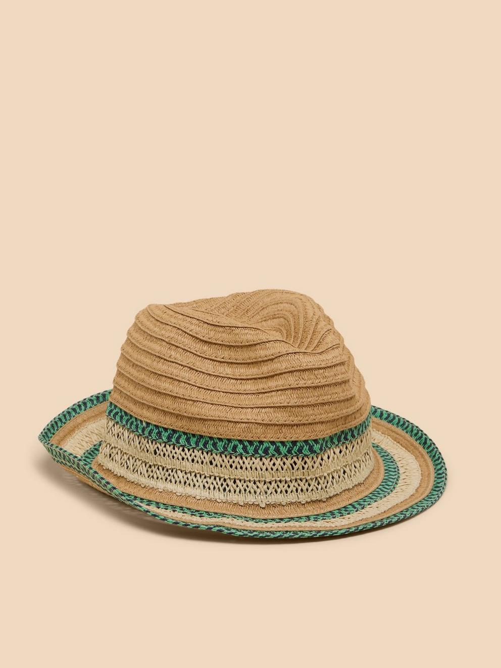 Textured Trilby Hat in NAT MLT - FLAT FRONT