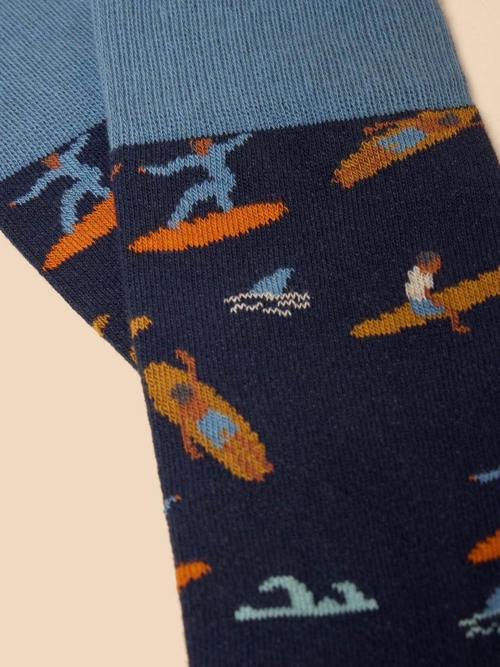 Surfer Ankle Sock in NAVY MULTI - FLAT DETAIL