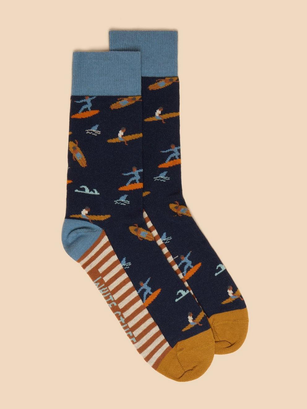 Surfer Ankle Sock in NAVY MULTI - FLAT FRONT