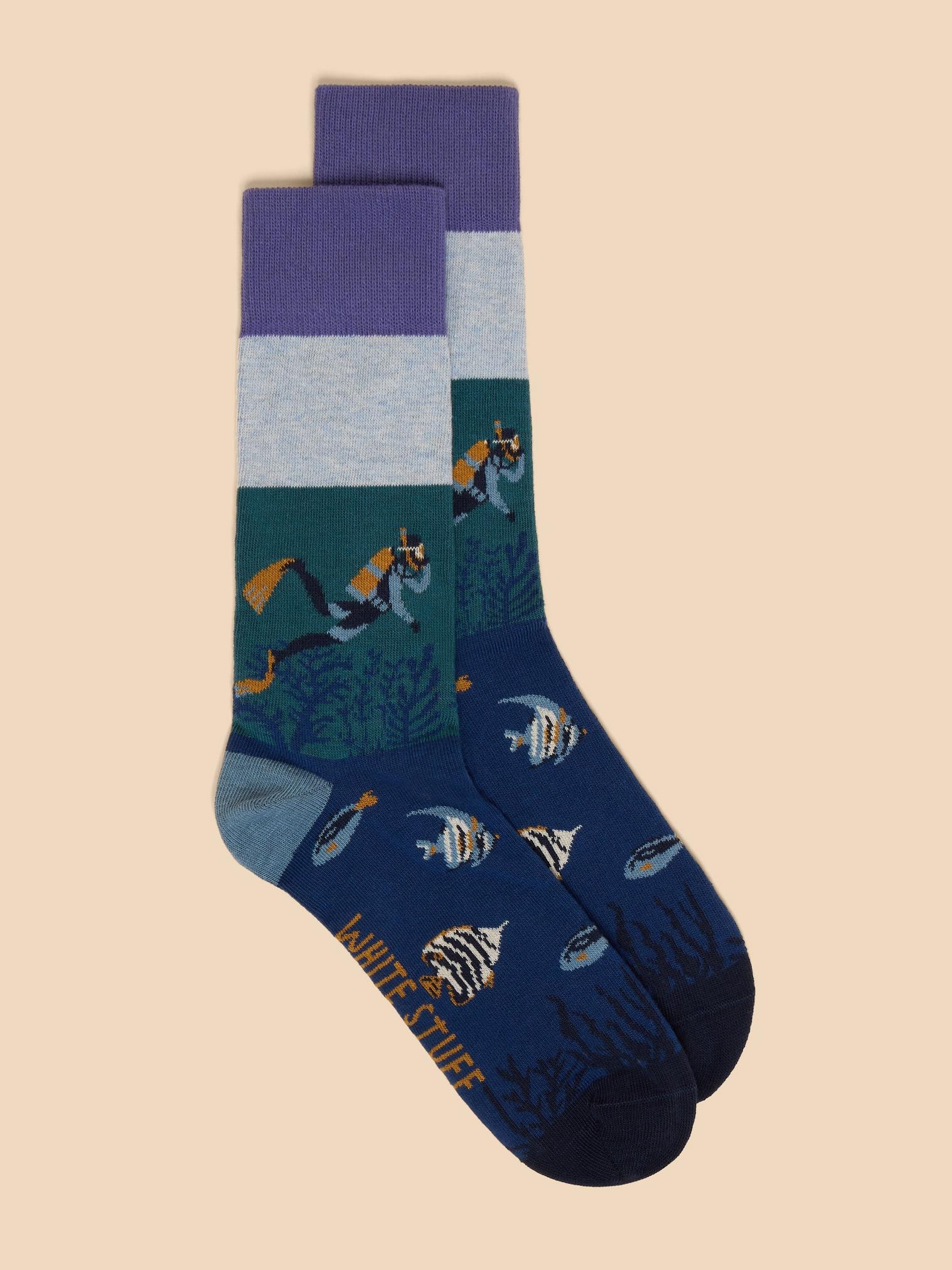 Deep Sea Diver Ankle Sock in NAVY MULTI - FLAT FRONT