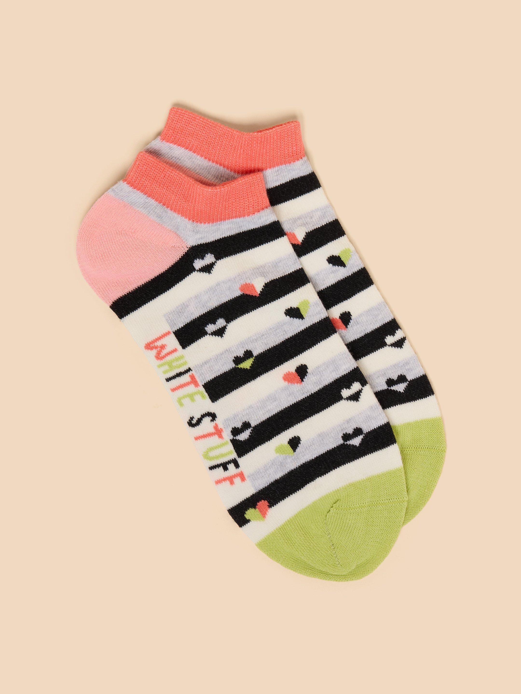 Striped Heart Trainer Sock in GREY MLT - FLAT FRONT