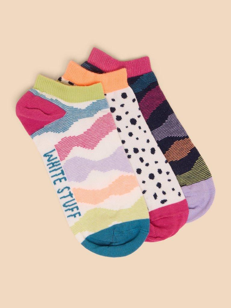 3 Pack Abstract Trainer Socks in NAT MLT - FLAT FRONT