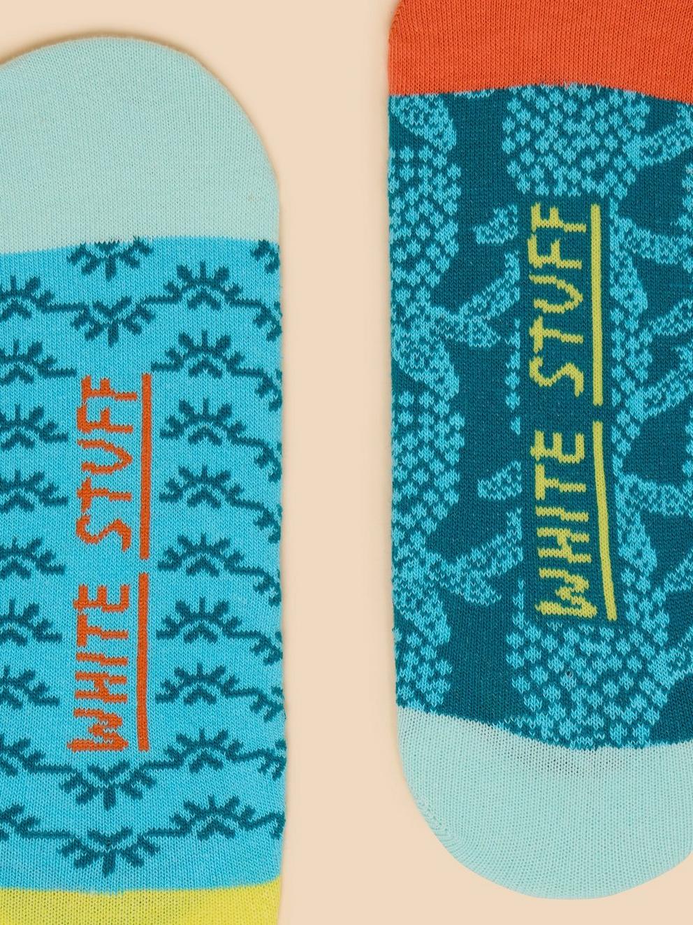 2 Pack Pineapple No Show Socks in BLUE MLT - FLAT DETAIL