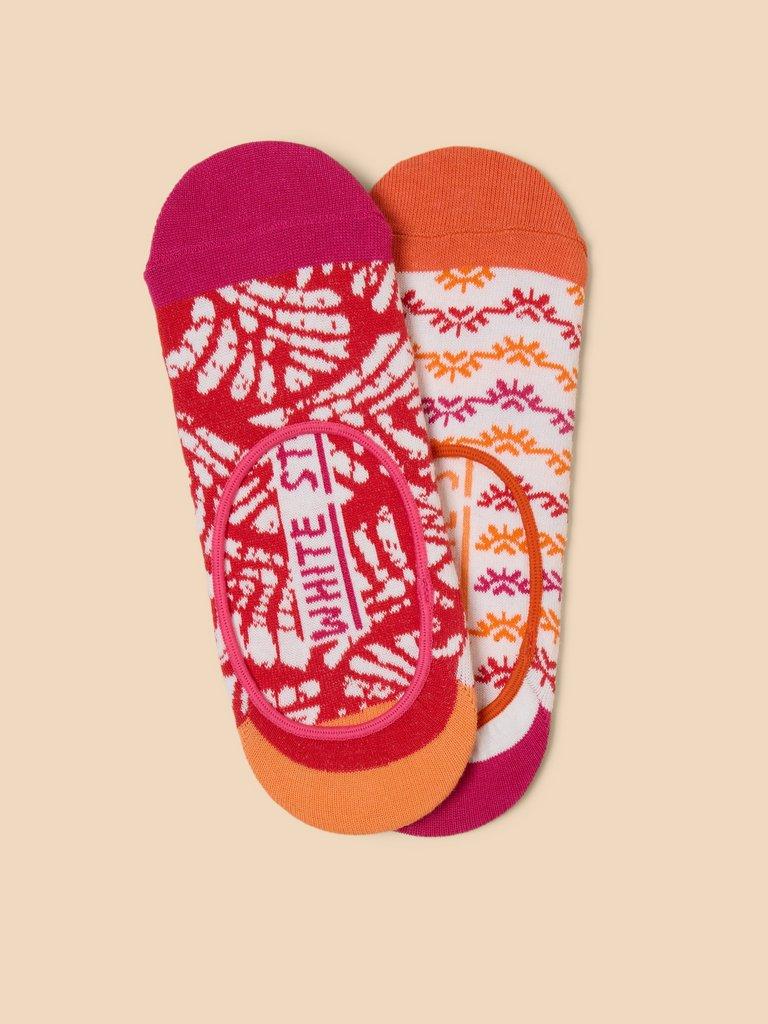 2 Pack Palm Leaf No Show Socks in ORANGE MLT - FLAT FRONT