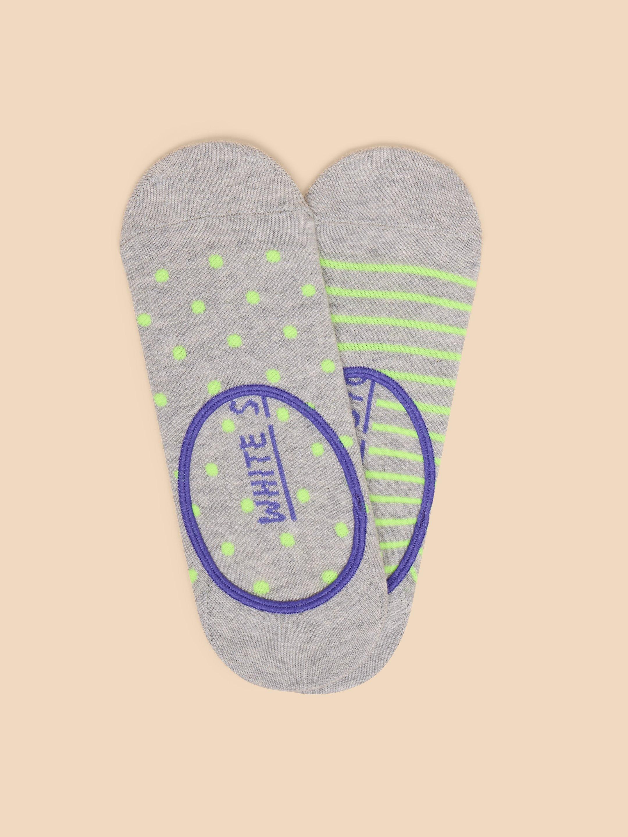 2 Pack Fluro No Show Socks in GREY MLT - FLAT FRONT