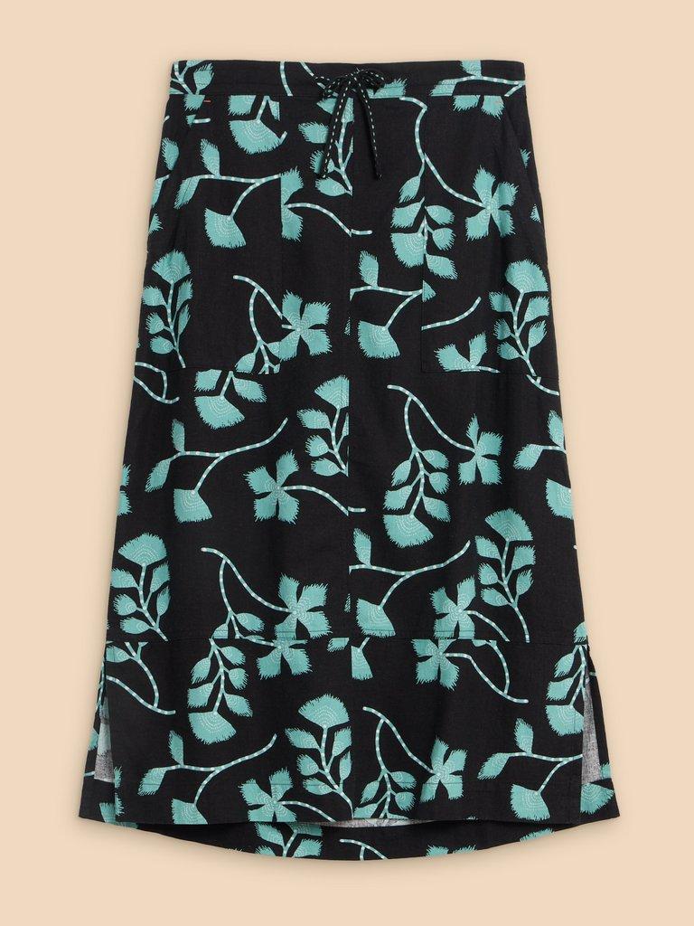 Elle Linen Blend Skirt in BLK PR - FLAT FRONT