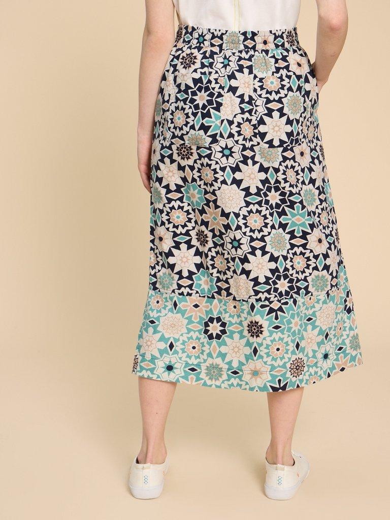 Elle Linen Blend Skirt in NAVY PRINT | White Stuff