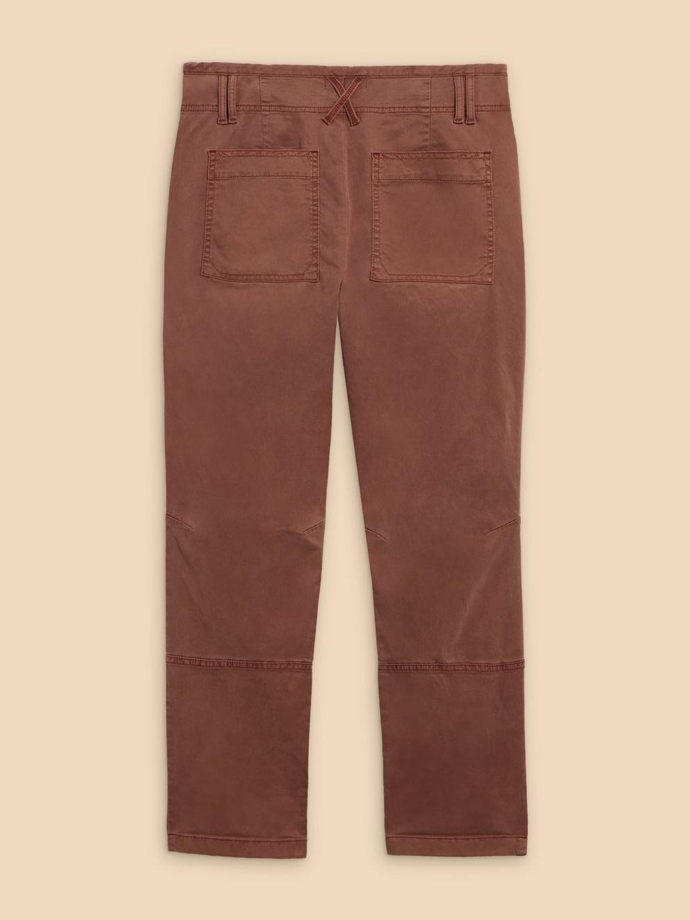 Blaire Cotton Blend Trouser in DARK TAN - FLAT BACK