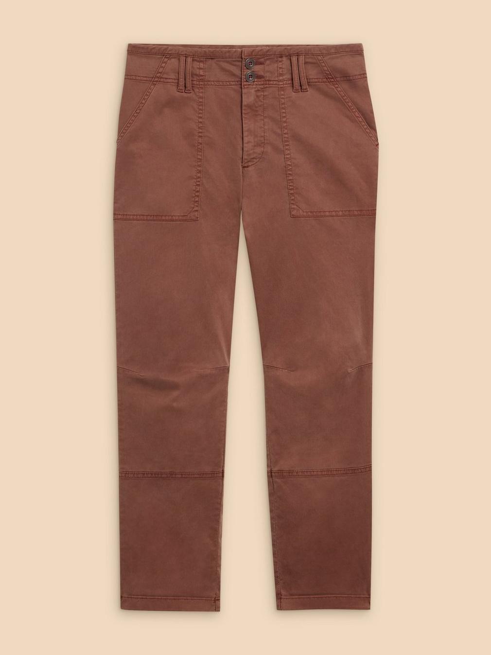 Blaire Cotton Blend Trouser in DARK TAN - FLAT FRONT