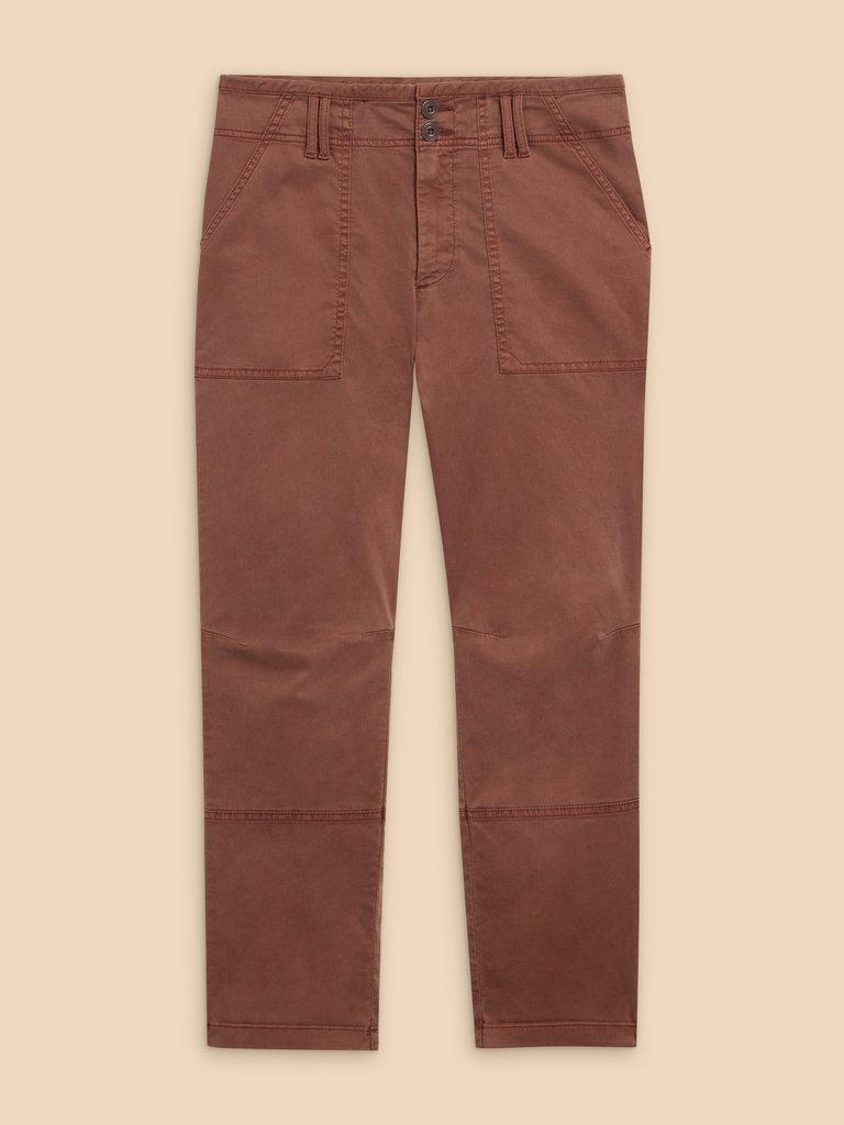 Blaire Cotton Blend Trouser in DARK TAN - FLAT FRONT