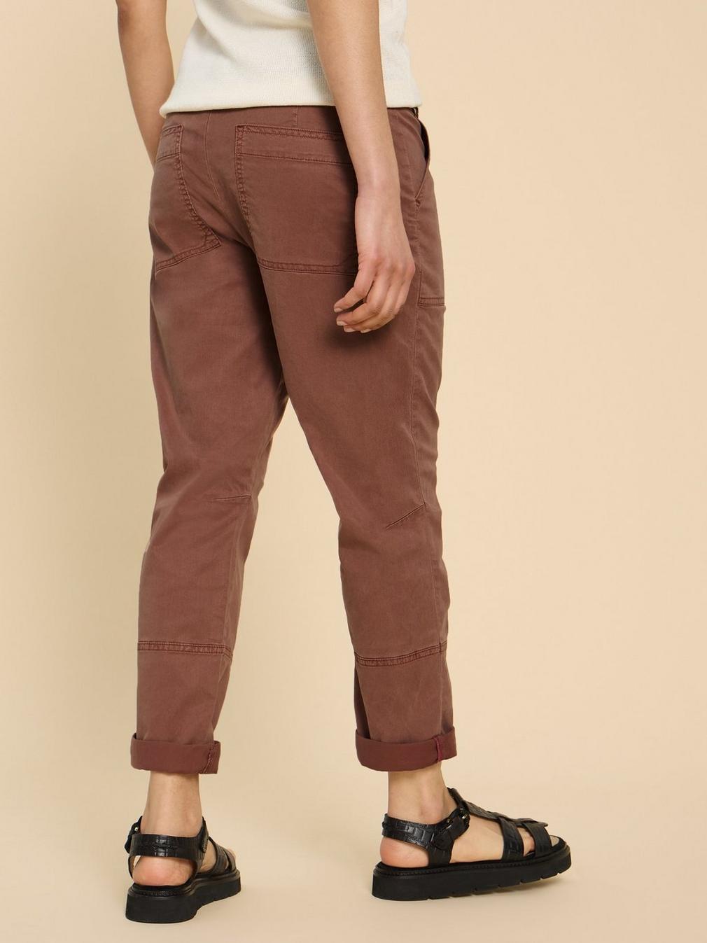 Blaire Cotton Blend Trouser in DARK TAN - MODEL BACK