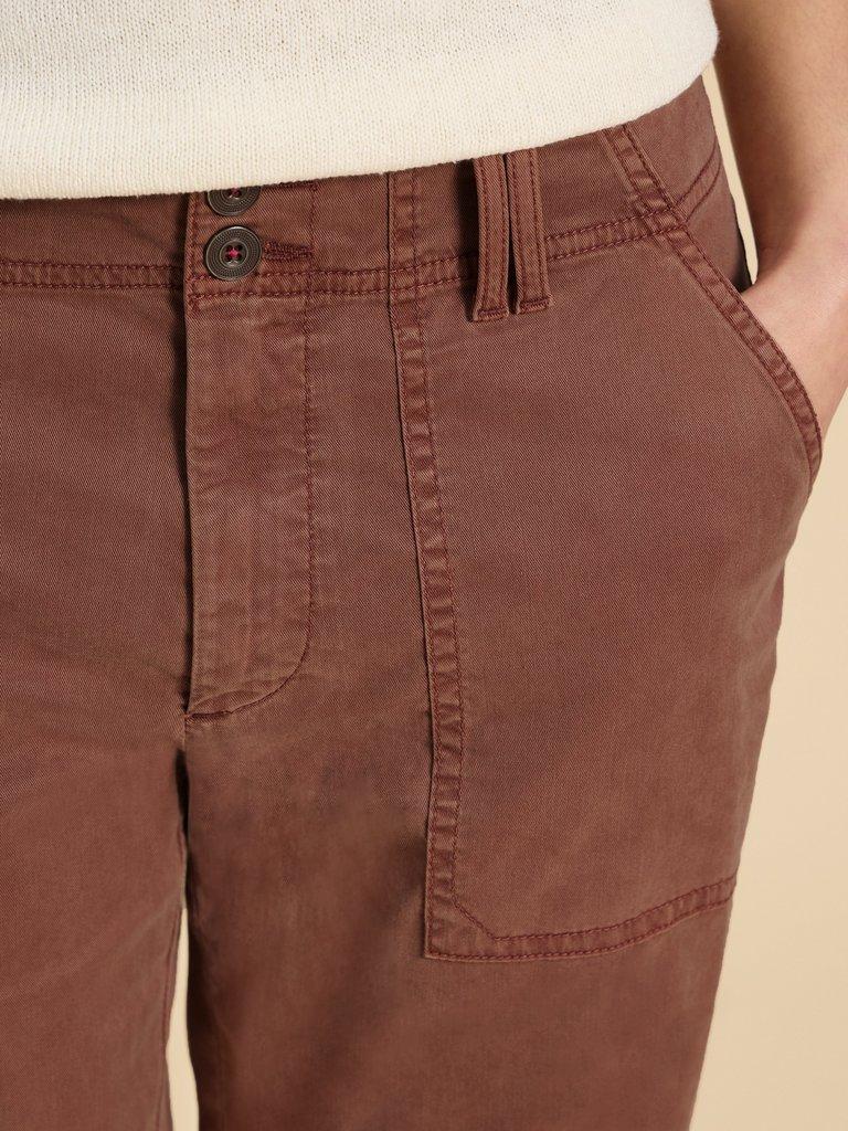 Blaire Cotton Blend Trouser in DARK TAN - MODEL FRONT