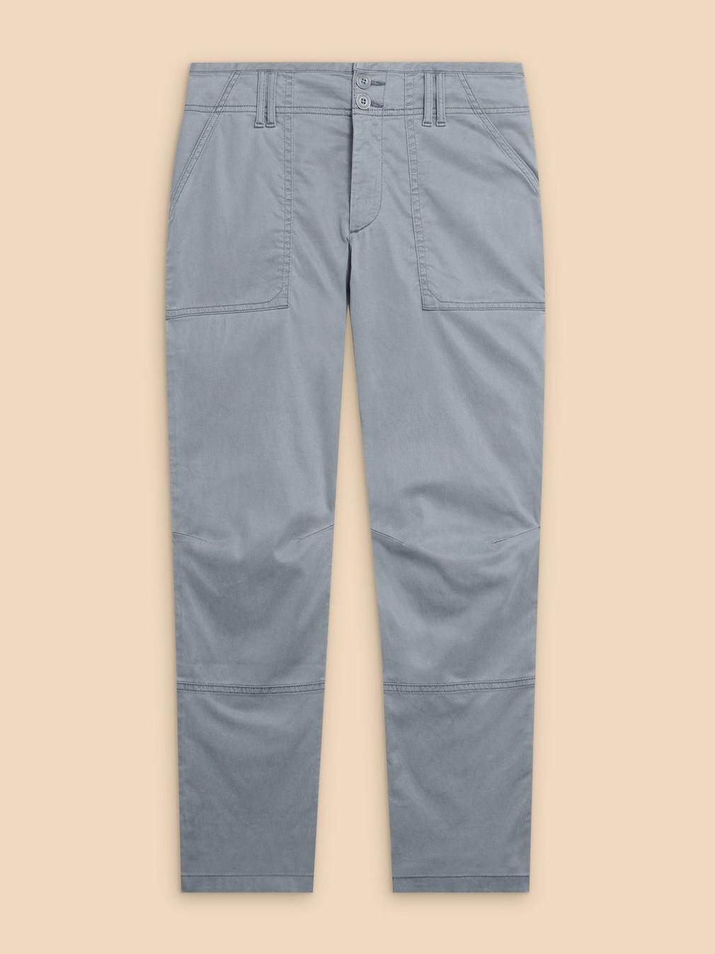 Blaire Cotton Blend Trouser in MID BLUE - FLAT FRONT