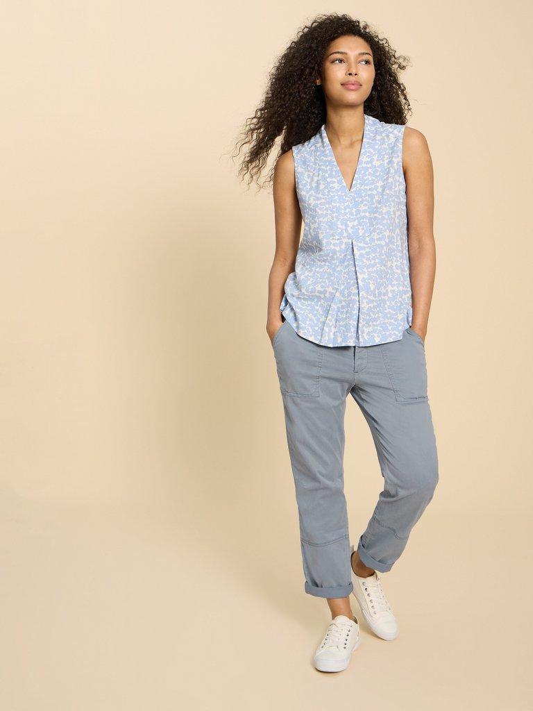 Blaire Cotton Blend Trouser in MID BLUE - LIFESTYLE