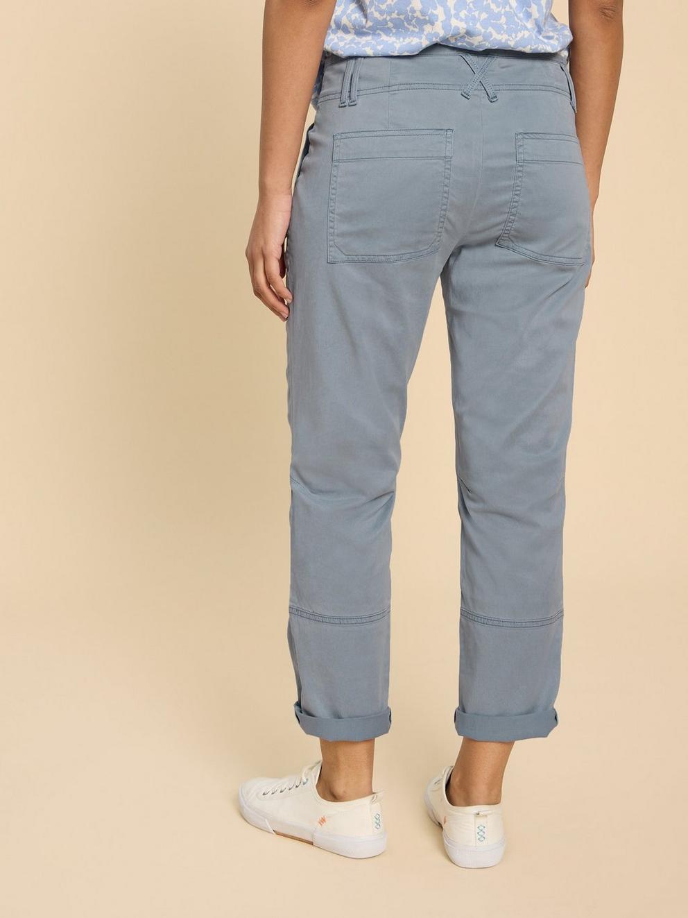 Blaire Cotton Blend Trouser in MID BLUE - MODEL BACK