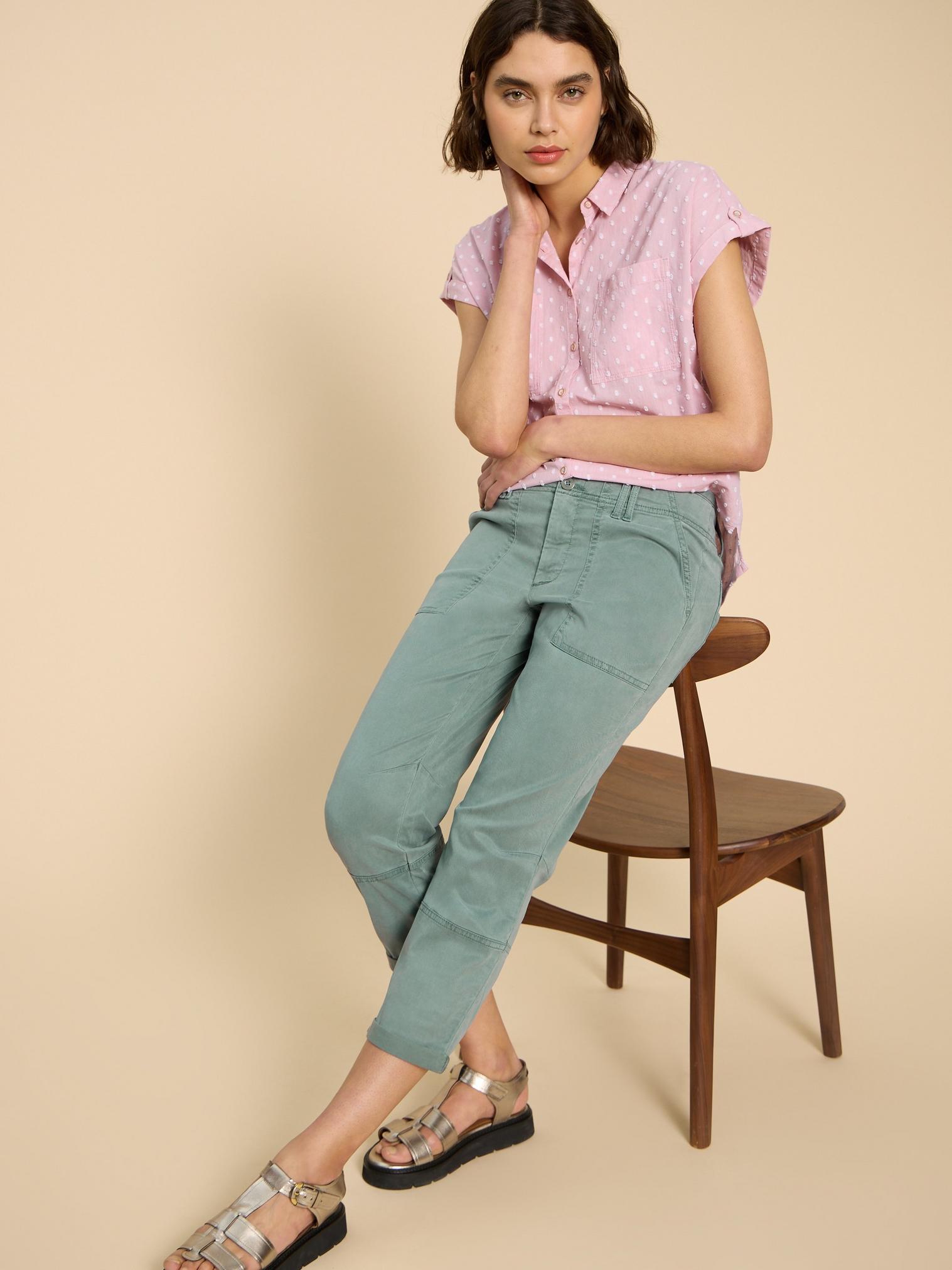 Blaire Cotton Blend Trouser in MID TEAL - LIFESTYLE