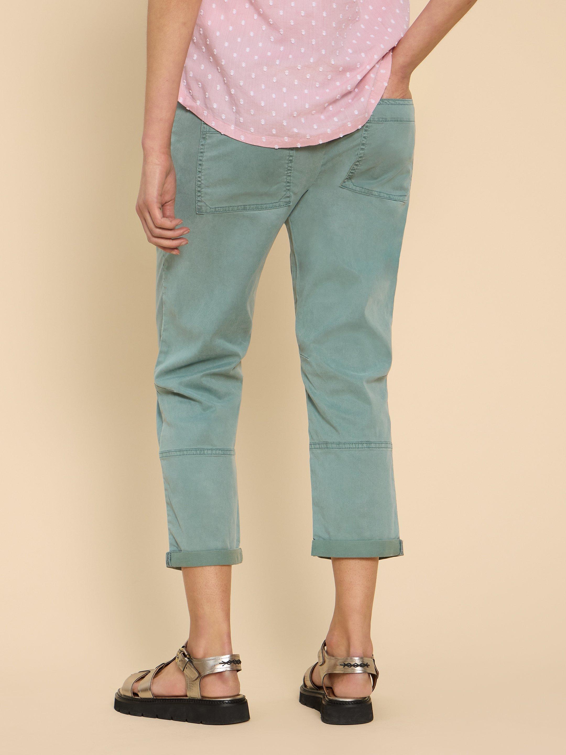 Blaire Cotton Blend Trouser in MID TEAL - MODEL BACK