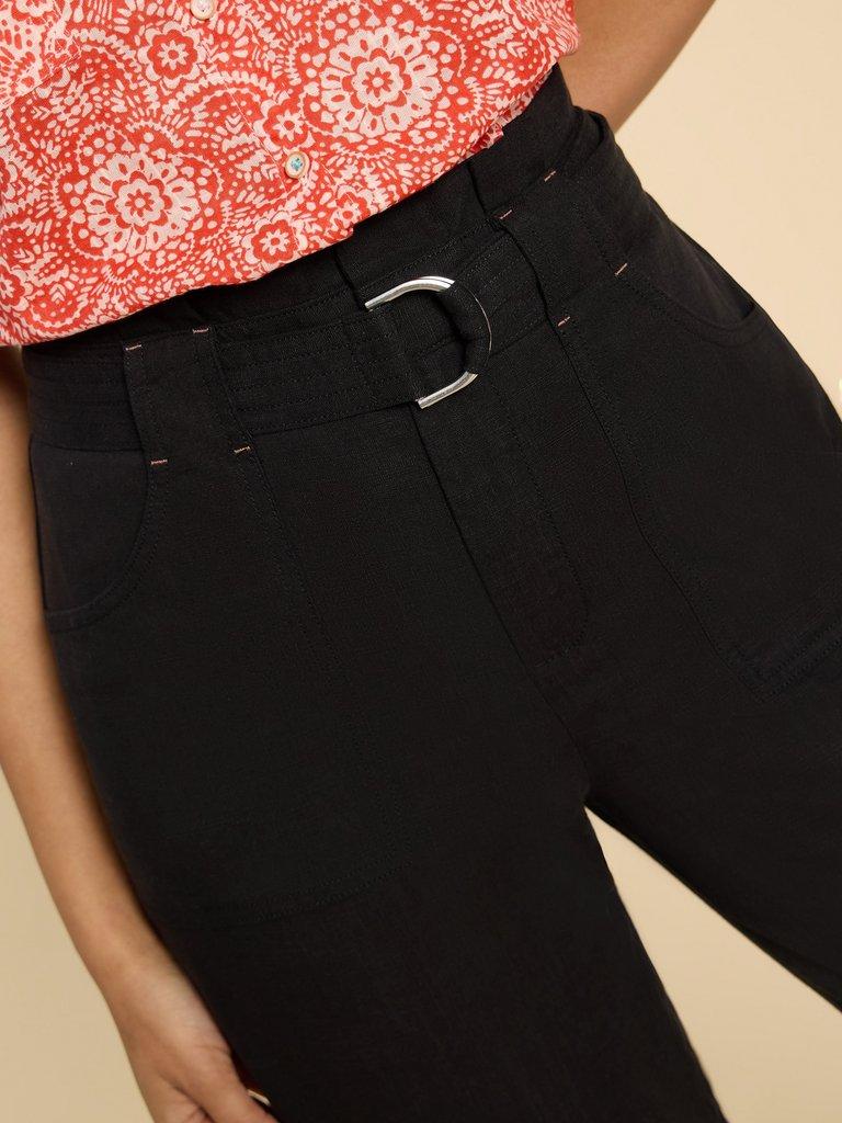Teakie Tencel Linen Trouser in PURE BLK - MODEL FRONT