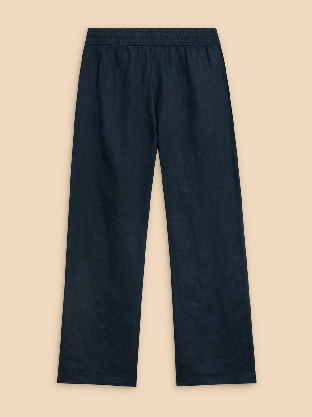 Belle Linen Blend Wide Trouser in DARK NAVY - FLAT BACK