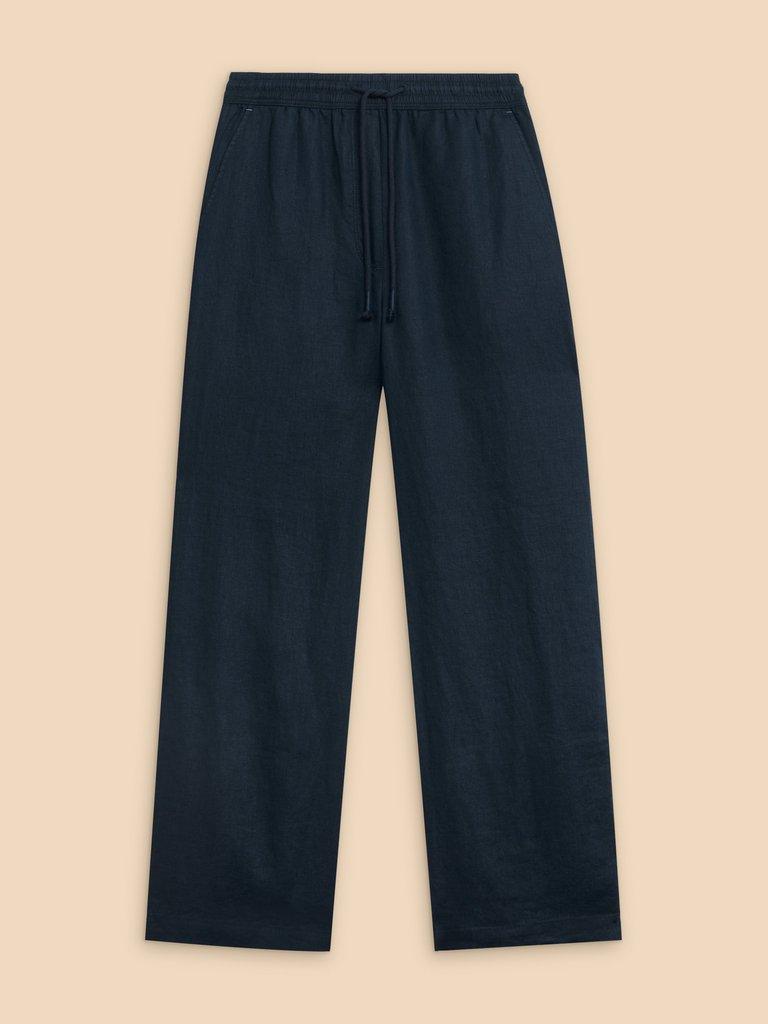 Belle Linen Blend Wide Trouser in DARK NAVY - FLAT FRONT